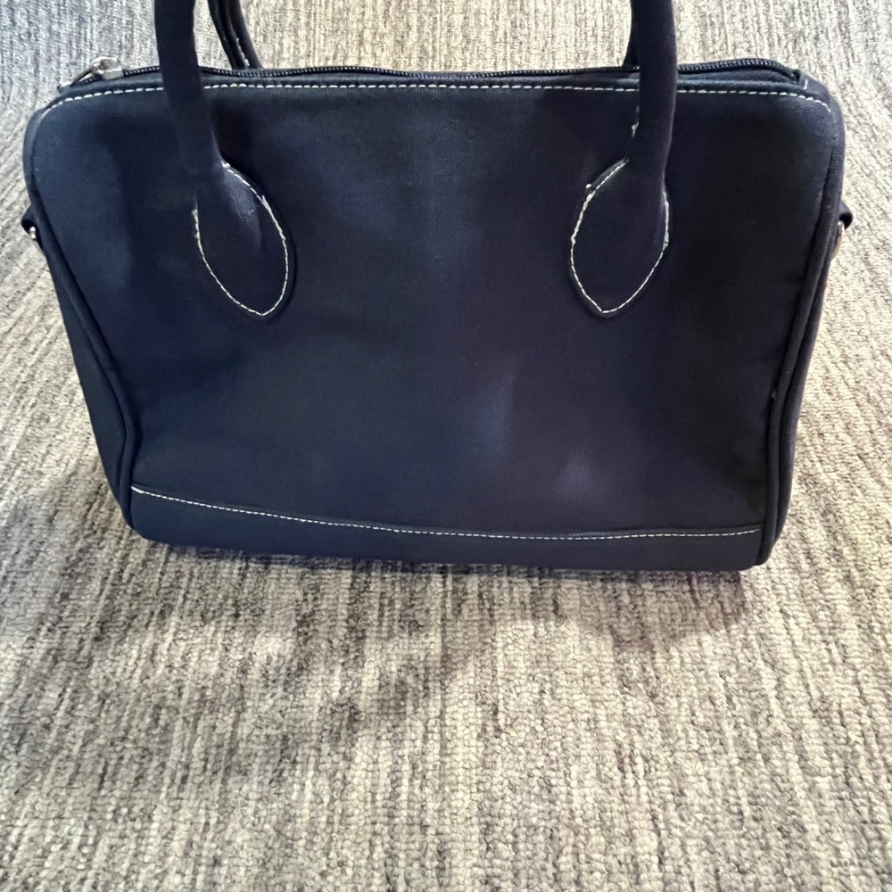 Vintage Cherokee Satchel Handbag Navy Blue Canvas‎ Top Handle Bag Small Purse